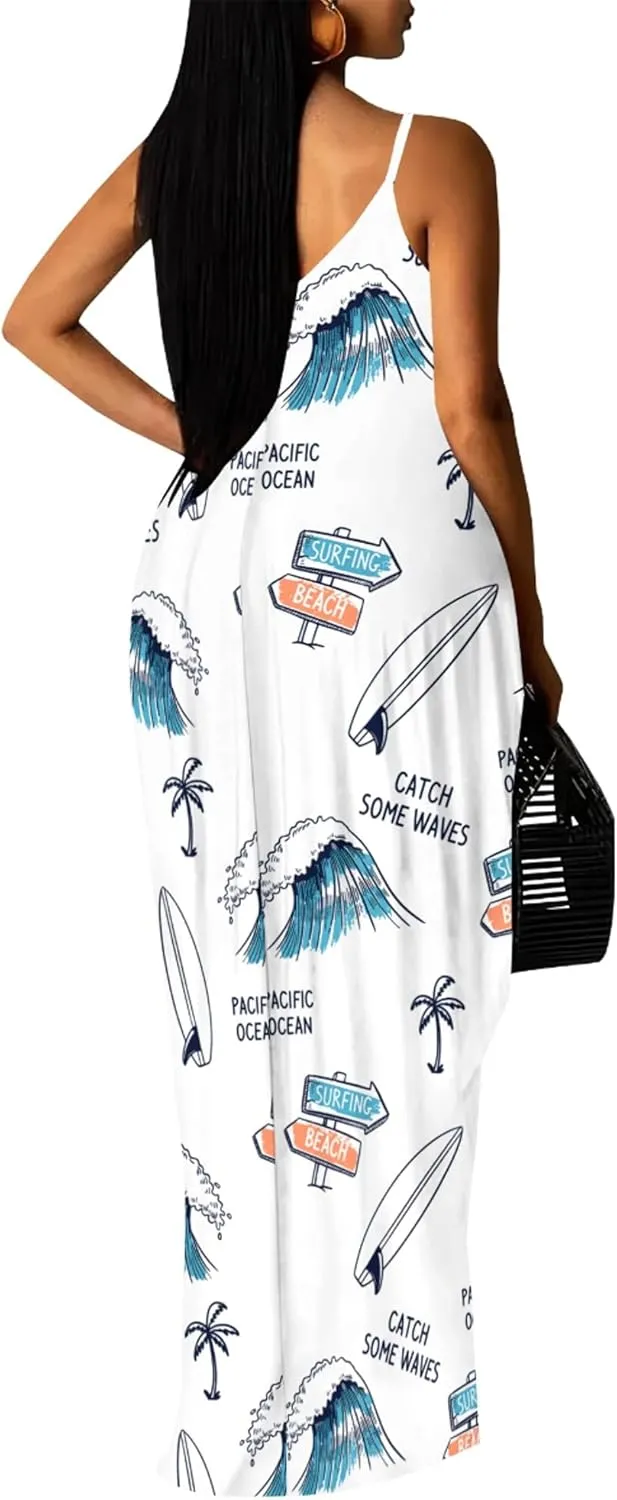 PinkPatty Women Summer Plus Size Hawaiian Dresses Spaghetti Strap Maxi Dress Beach Boho Casual Sundress