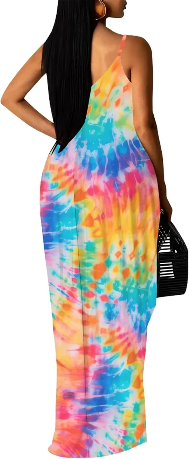 PinkPatty Women Summer Plus Size Hawaiian Dresses Spaghetti Strap Maxi Dress Beach Boho Casual Sundress