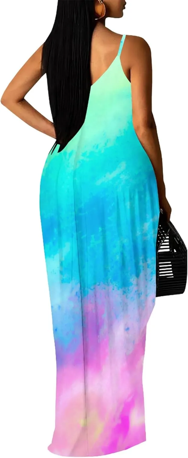 PinkPatty Women Summer Plus Size Hawaiian Dresses Spaghetti Strap Maxi Dress Beach Boho Casual Sundress