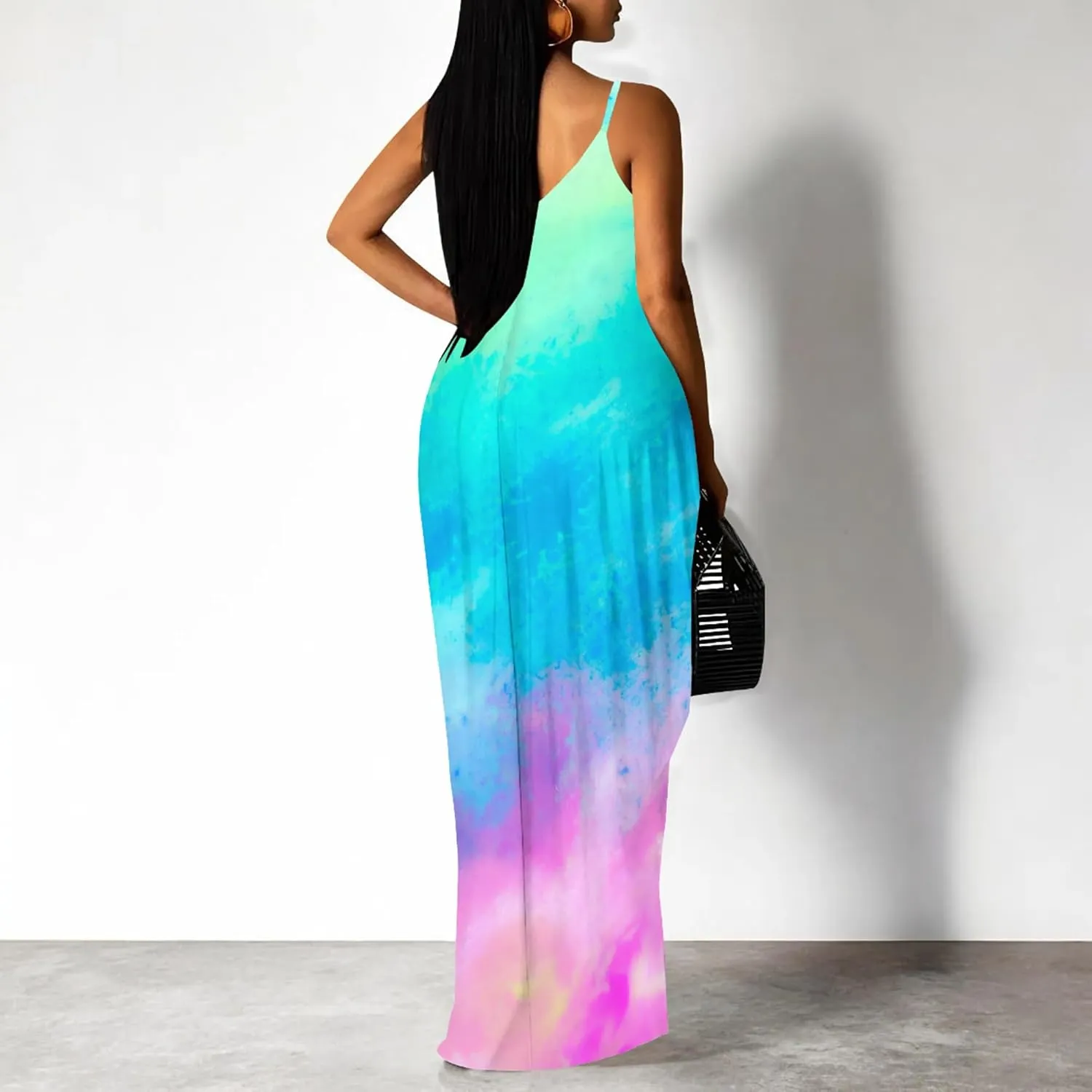 PinkPatty Women Summer Plus Size Hawaiian Dresses Spaghetti Strap Maxi Dress Beach Boho Casual Sundress