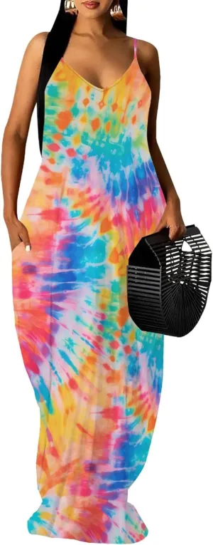 PinkPatty Women Summer Plus Size Hawaiian Dresses Spaghetti Strap Maxi Dress Beach Boho Casual Sundress