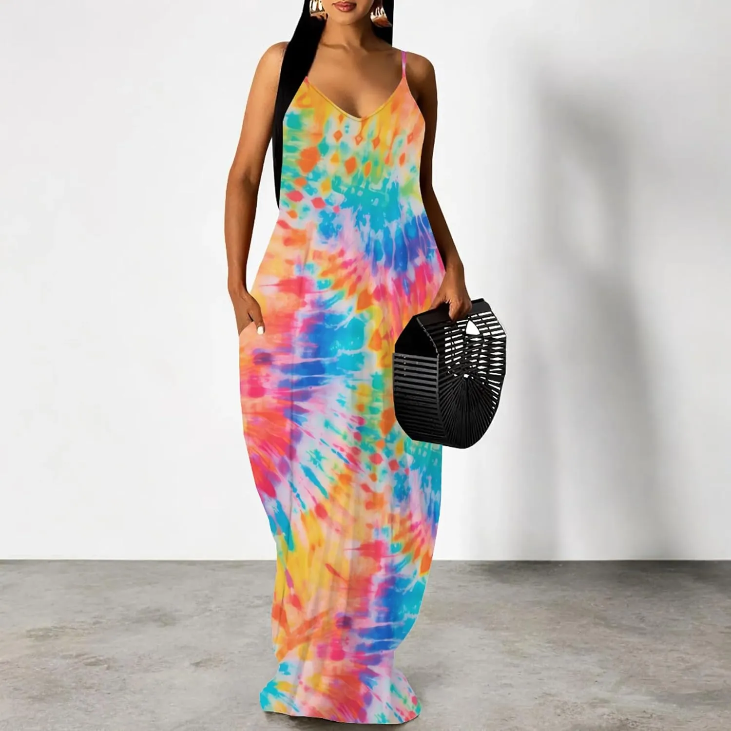 PinkPatty Women Summer Plus Size Hawaiian Dresses Spaghetti Strap Maxi Dress Beach Boho Casual Sundress