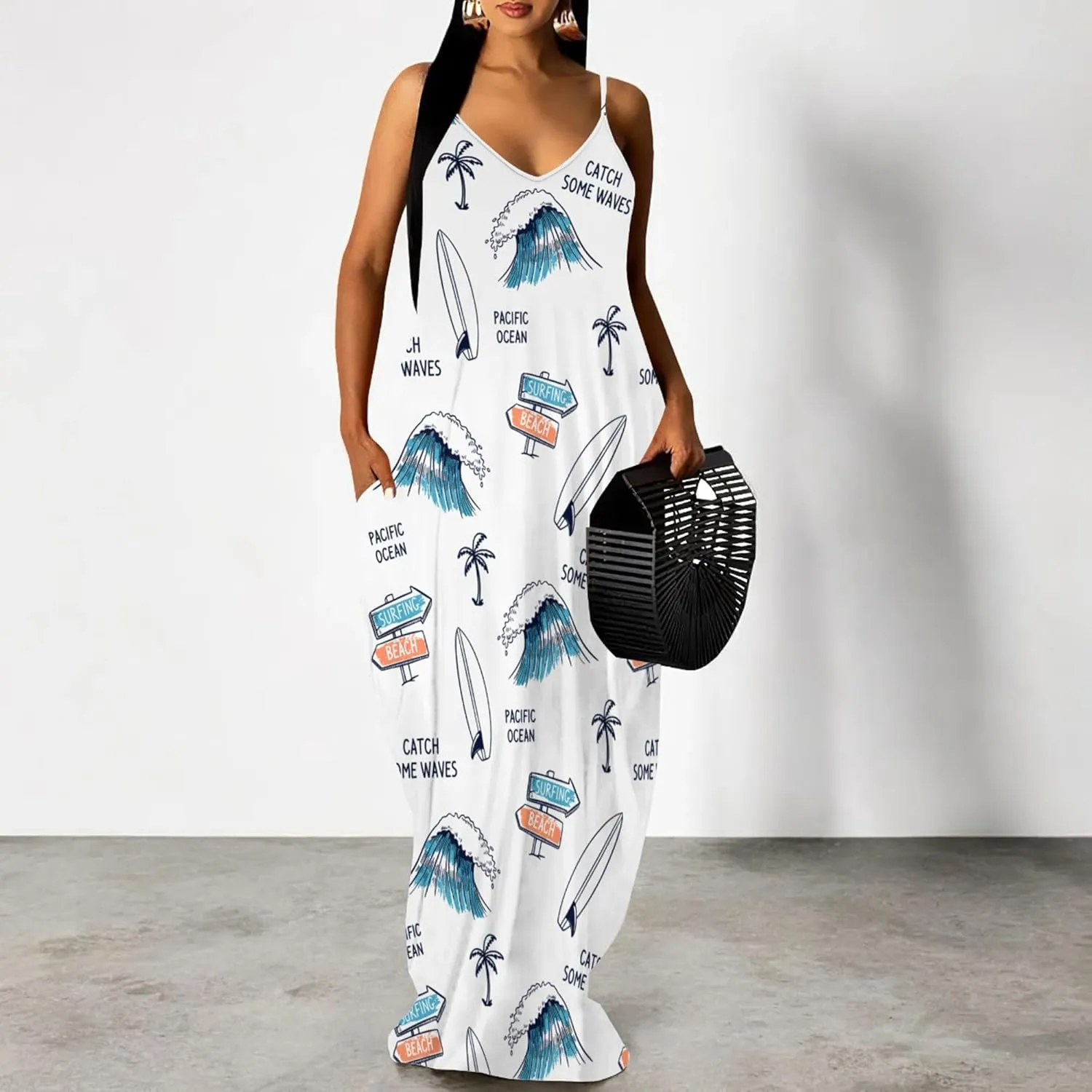 PinkPatty Women Summer Plus Size Hawaiian Dresses Spaghetti Strap Maxi Dress Beach Boho Casual Sundress