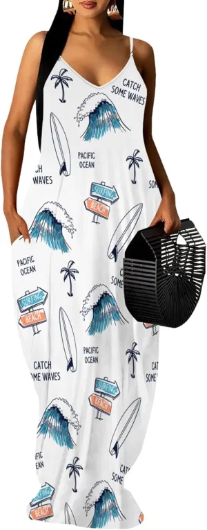 PinkPatty Women Summer Plus Size Hawaiian Dresses Spaghetti Strap Maxi Dress Beach Boho Casual Sundress