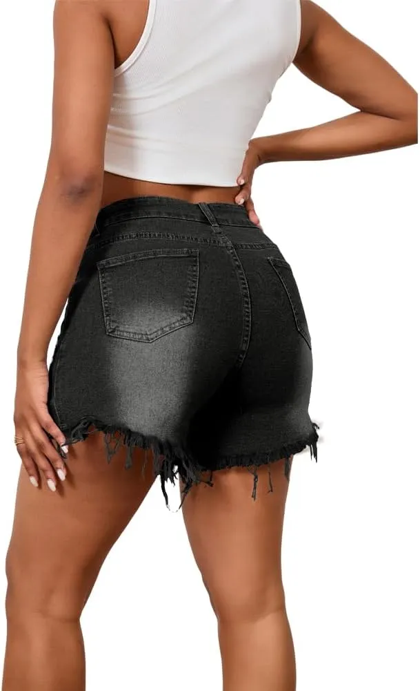 PINSV Women's High Waisted Crossover Denim Shorts