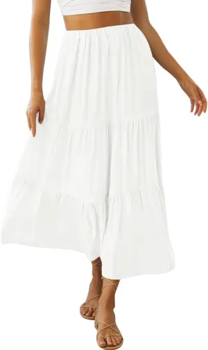 Plaid Skirt Women lastic High Waist Gingham Summer Plus Size Long Skirt A Line Long Skirt
