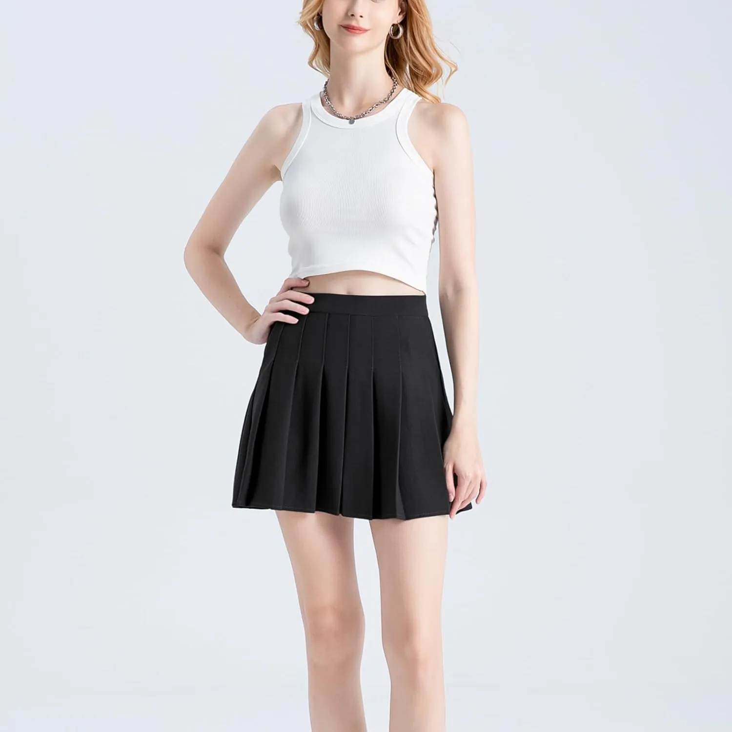 Pleated Skirt for Women Summer Skirts with Pockets a Line Elastic High Waisted Mini Skorts
