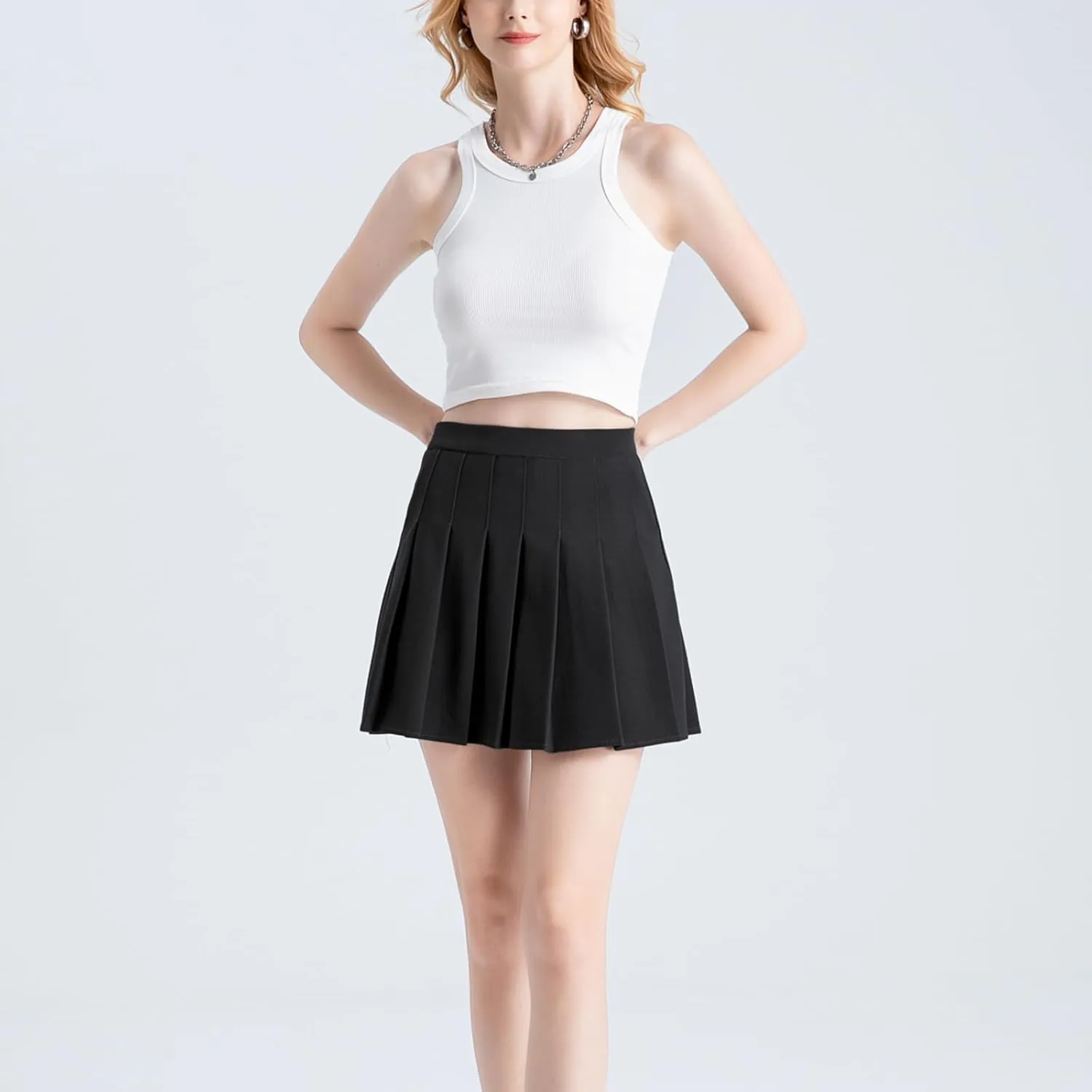 Pleated Skirt for Women Summer Skirts with Pockets a Line Elastic High Waisted Mini Skorts