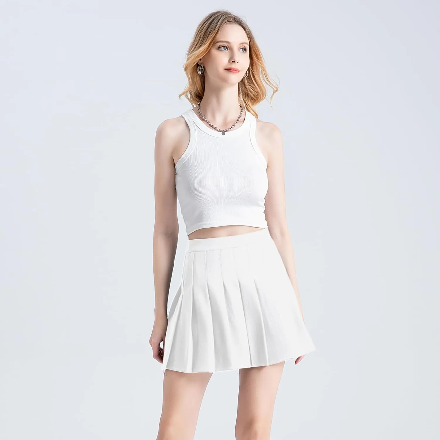 Pleated Skirt for Women Summer Skirts with Pockets a Line Elastic High Waisted Mini Skorts
