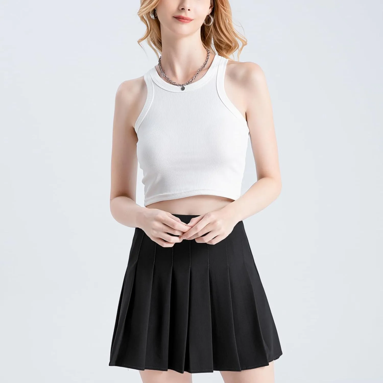 Pleated Skirt for Women Summer Skirts with Pockets a Line Elastic High Waisted Mini Skorts