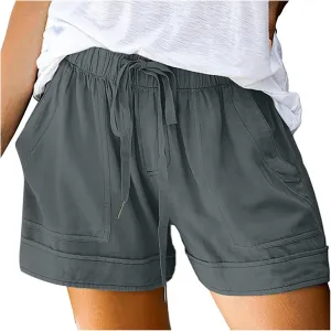 Plus Size Shorts for Women High Waisted Drawstring Cotton Lounge Shorts Pull On Short Casual Pants Summer Outfits