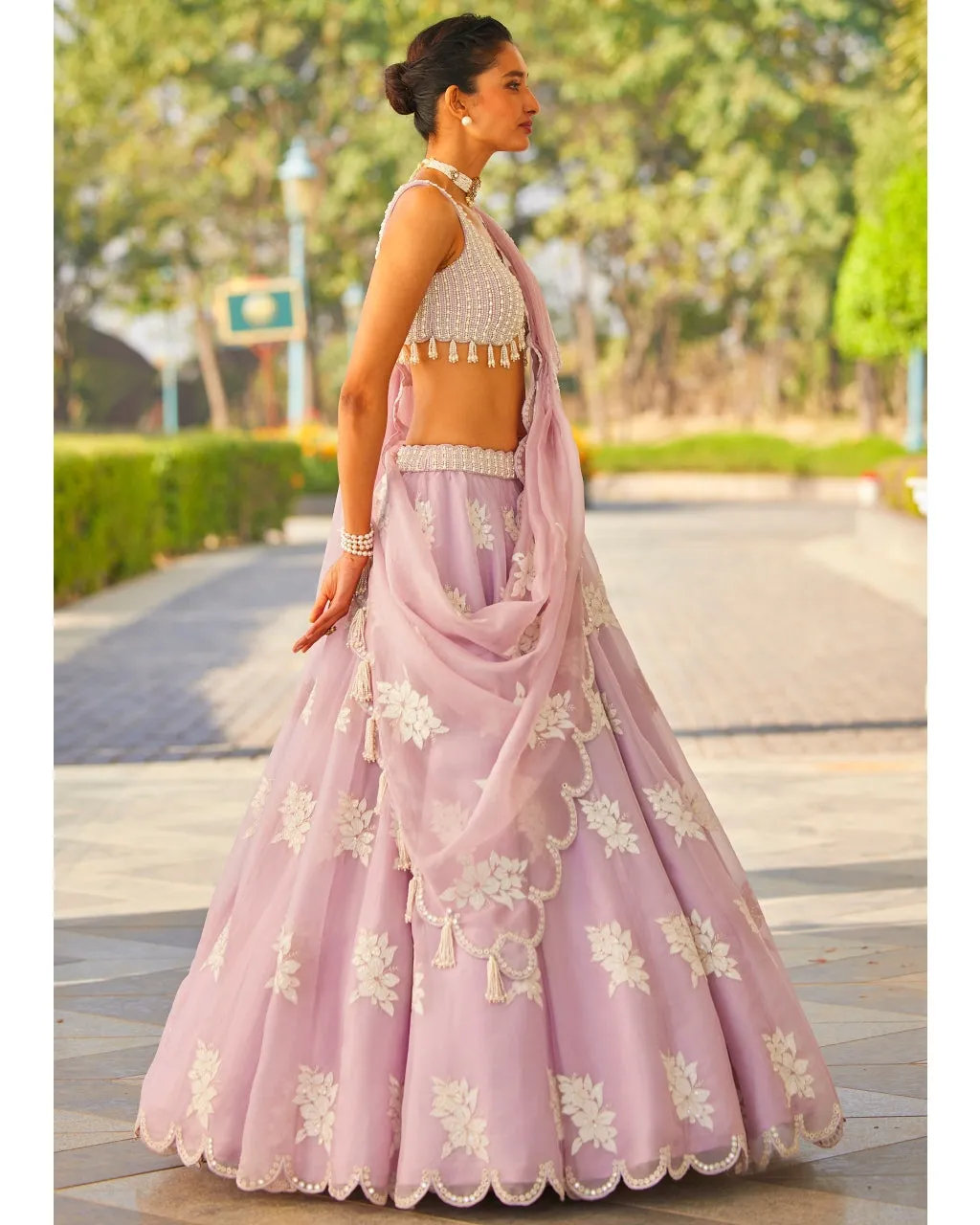 Powder Lilac Flower Lehenga Set