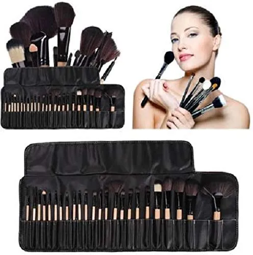 Professional Quality Makeup Brush Set with PU Leather Case (Pack of 24) Black