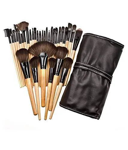 Professional Quality Makeup Brush Set with PU Leather Case (Pack of 24) Black