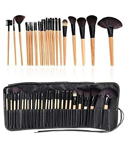 Professional Quality Makeup Brush Set with PU Leather Case (Pack of 24) Black