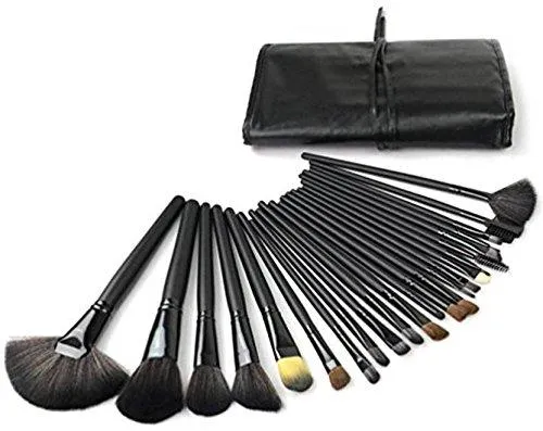 Professional Quality Makeup Brush Set with PU Leather Case (Pack of 24) Black