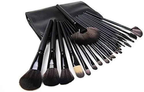 Professional Quality Makeup Brush Set with PU Leather Case (Pack of 24) Black
