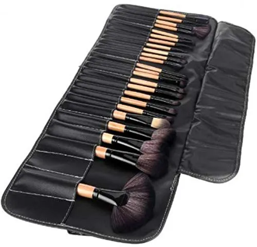 Professional Quality Makeup Brush Set with PU Leather Case (Pack of 24) Black