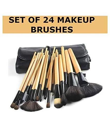 Professional Quality Makeup Brush Set with PU Leather Case (Pack of 24) Black