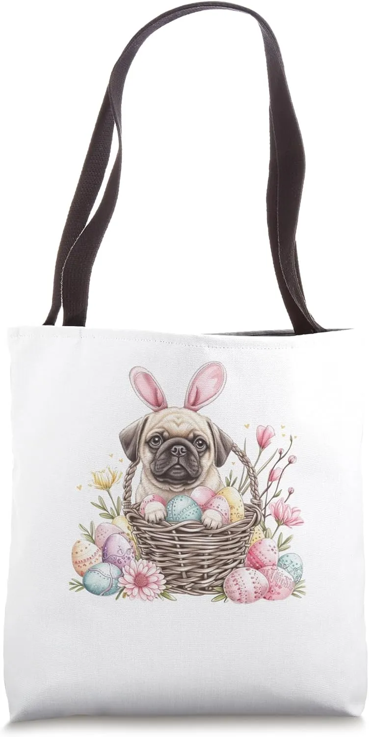 Pug Easter Pug Eggs Graphic Tote Bag