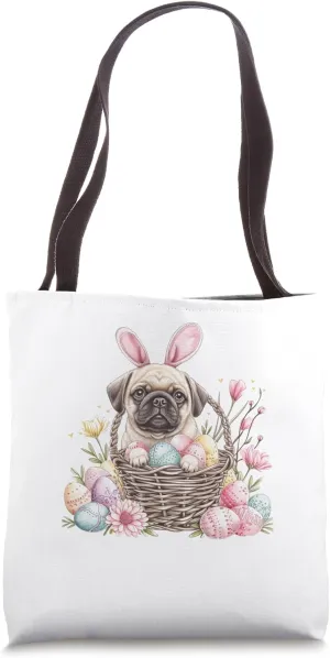 Pug Easter Pug Eggs Graphic Tote Bag