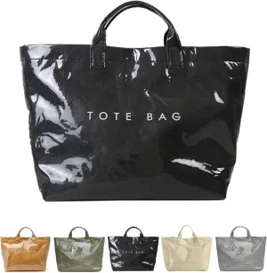 PVC Tote Bags for Women Letter Print Kraft Paper Plastic Tote Bags with Handles Clear Plastic Handbag Shopping Bag