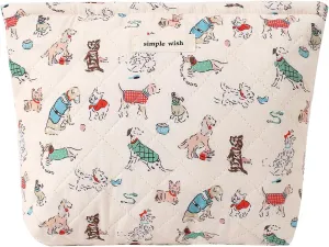 Quilted Cotton Makeup bag Cute Animal Cosmetic bag,Cotton Aesthetic Makeup Bag Large Capacity Travel Toiletry Bag for Women and Girls(01Dog)