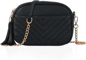 Quilted Small Crossbody Bags Purses for Women Shoulder Bag Satchel Purse with Multi Zipper Pockets, Black