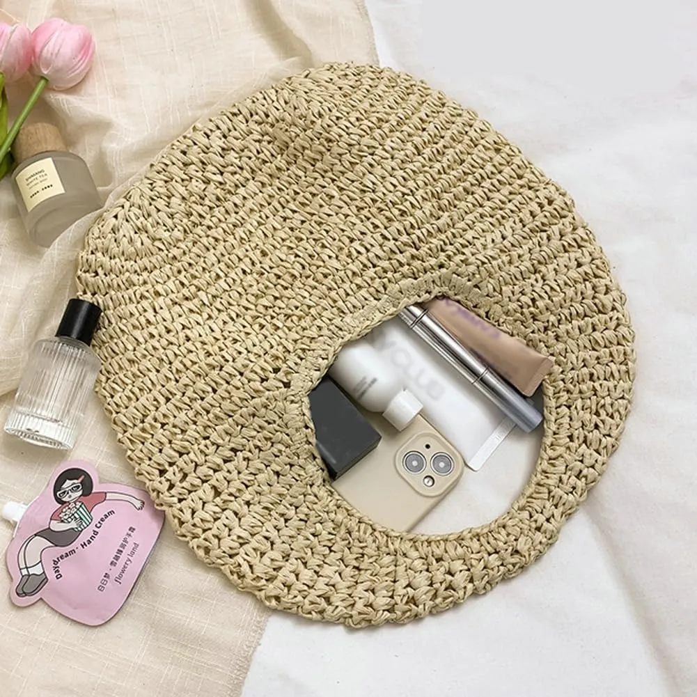 Raffia Tote Bag Women 2025 Summer Handbag Straw Woven Crescent Clutch Cloud Beach Purse Vacation Solid Hobo Shoulder Bag