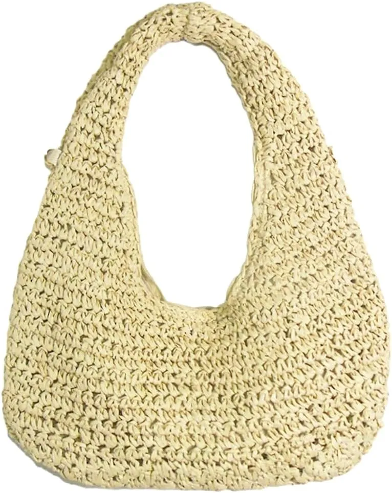 Raffia Tote Bag Women 2025 Summer Handbag Straw Woven Crescent Clutch Cloud Beach Purse Vacation Solid Hobo Shoulder Bag