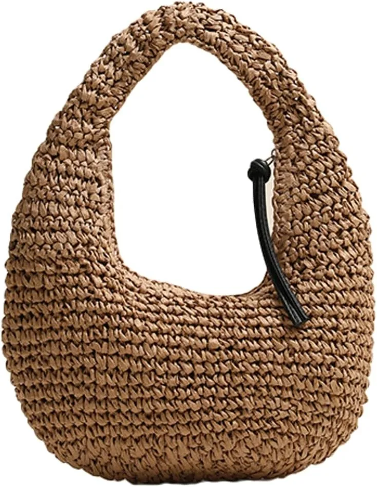 Raffia Tote Bag Women 2025 Summer Handbag Straw Woven Crescent Clutch Cloud Beach Purse Vacation Solid Hobo Shoulder Bag