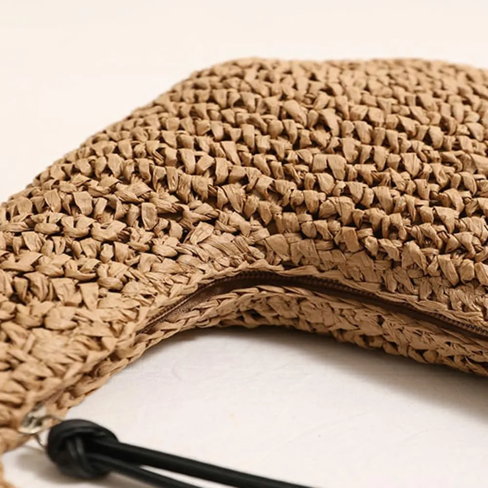 Raffia Tote Bag Women 2025 Summer Handbag Straw Woven Crescent Clutch Cloud Beach Purse Vacation Solid Hobo Shoulder Bag