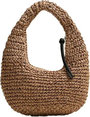 Raffia Tote Bag Women 2025 Summer Handbag Straw Woven Crescent Clutch Cloud Beach Purse Vacation Solid Hobo Shoulder Bag