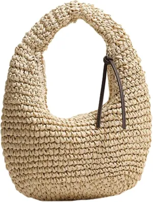 Raffia Tote Bag Women 2025 Summer Handbag Straw Woven Crescent Clutch Cloud Beach Purse Vacation Solid Hobo Shoulder Bag