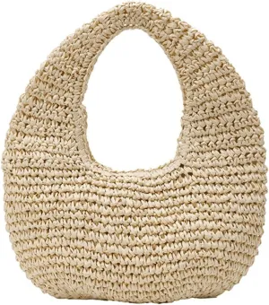 Raffia Tote Bag Women 2025 Summer Handbag Straw Woven Crescent Clutch Cloud Beach Purse Vacation Solid Hobo Shoulder Bag