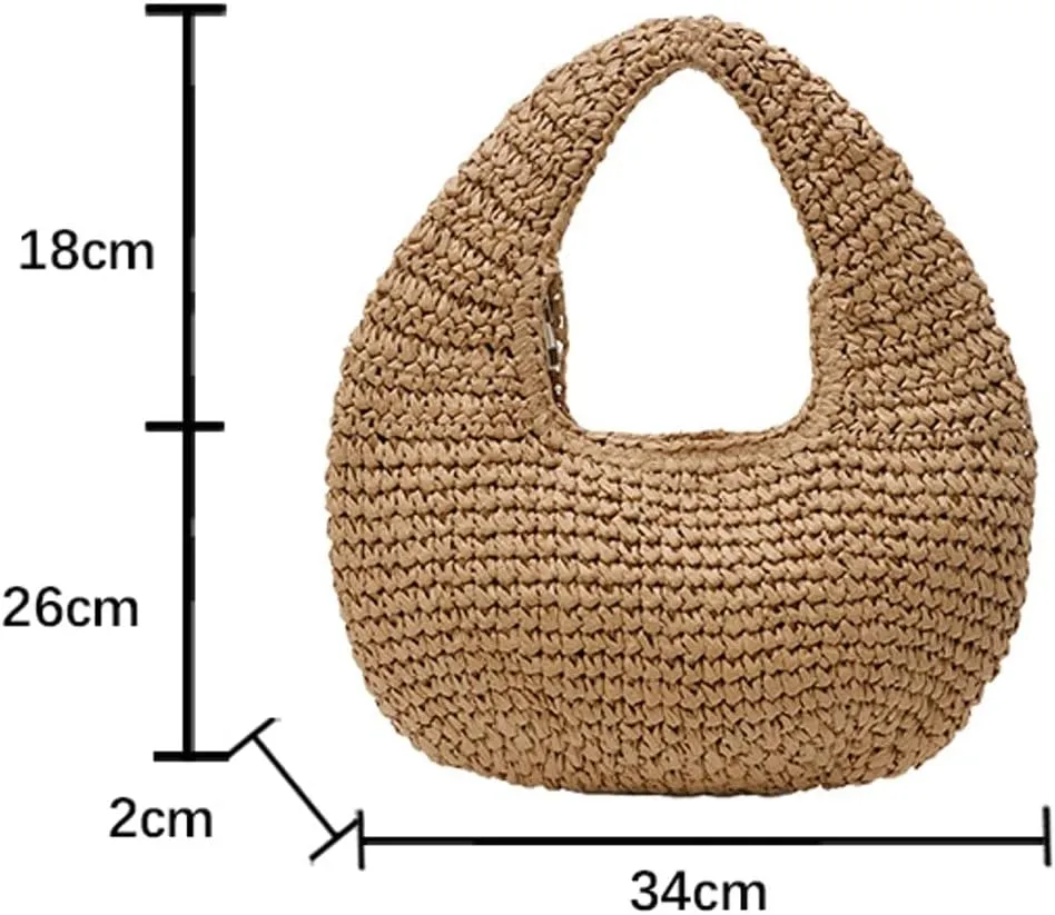Raffia Tote Bag Women 2025 Summer Handbag Straw Woven Crescent Clutch Cloud Beach Purse Vacation Solid Hobo Shoulder Bag