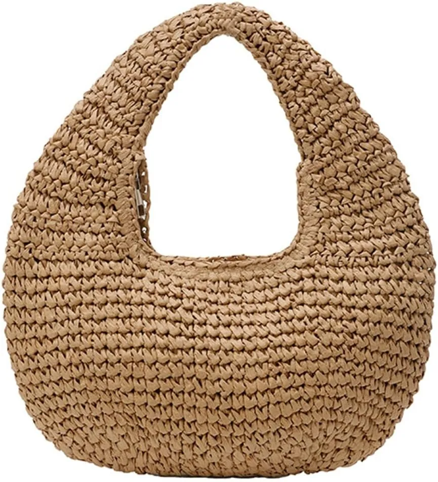 Raffia Tote Bag Women 2025 Summer Handbag Straw Woven Crescent Clutch Cloud Beach Purse Vacation Solid Hobo Shoulder Bag