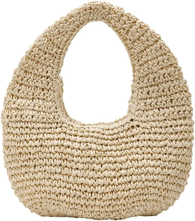 Raffia Tote Bag Women 2025 Summer Handbag Straw Woven Crescent Clutch Cloud Beach Purse Vacation Solid Hobo Shoulder Bag