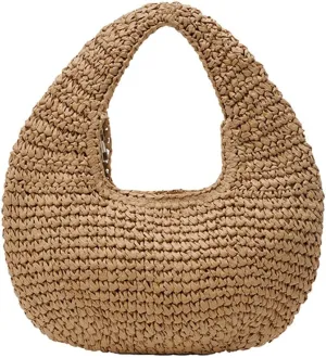 Raffia Tote Bag Women 2025 Summer Handbag Straw Woven Crescent Clutch Cloud Beach Purse Vacation Solid Hobo Shoulder Bag