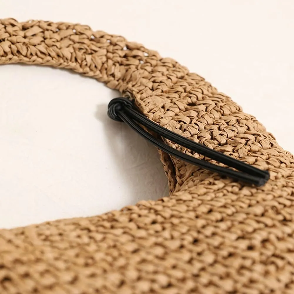 Raffia Tote Bag Women 2025 Summer Handbag Straw Woven Crescent Clutch Cloud Beach Purse Vacation Solid Hobo Shoulder Bag