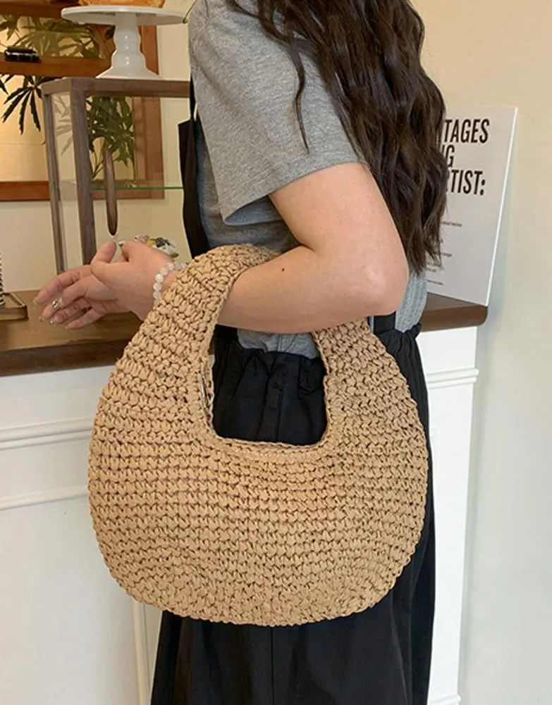 Raffia Tote Bag Women 2025 Summer Handbag Straw Woven Crescent Clutch Cloud Beach Purse Vacation Solid Hobo Shoulder Bag