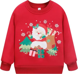 RETSUGO Toddler Boys Christmas Sweatshirts Kids Ugly Sweaters Reindeer Long Sleeve Xmas Fleece Pullover Tops Trucks Shirts