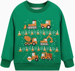 RETSUGO Toddler Boys Christmas Sweatshirts Kids Ugly Sweaters Reindeer Long Sleeve Xmas Fleece Pullover Tops Trucks Shirts