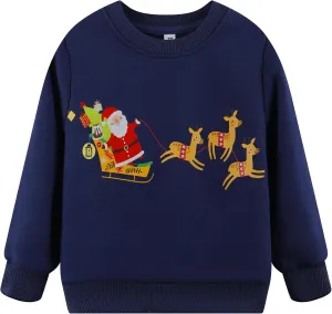RETSUGO Toddler Boys Christmas Sweatshirts Kids Ugly Sweaters Reindeer Long Sleeve Xmas Fleece Pullover Tops Trucks Shirts