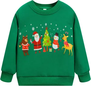 RETSUGO Toddler Boys Christmas Sweatshirts Kids Ugly Sweaters Reindeer Long Sleeve Xmas Fleece Pullover Tops Trucks Shirts