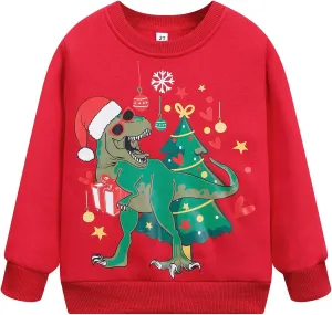 RETSUGO Toddler Boys Christmas Sweatshirts Kids Ugly Sweaters Reindeer Long Sleeve Xmas Fleece Pullover Tops Trucks Shirts