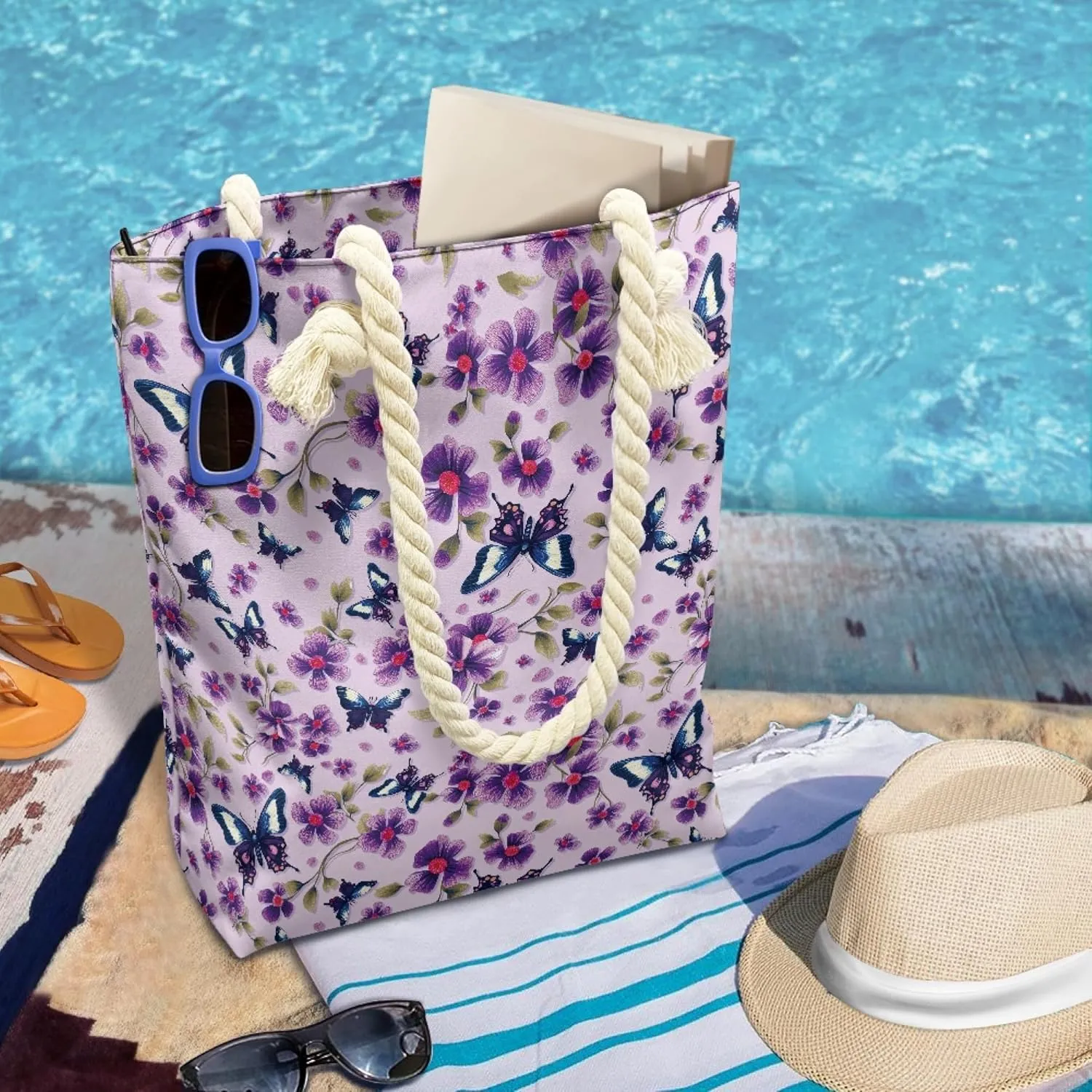 Reusable Grocery Bags Beach Bag for Women Tote Bags with Zipper