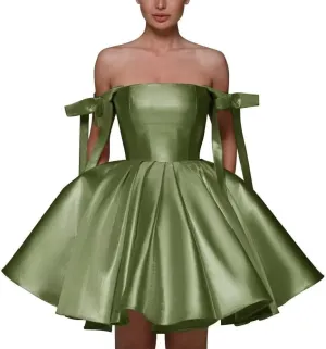 Satin Homecoming Dresses Short for Teens with Pockets Spaghetti Straps Pleated A Line Prom Dress Evening Wedding Dress