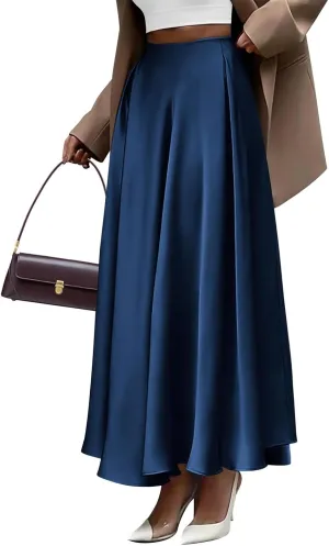 Satin Skirts for Women 2025 Summer Vacation Elastic High Waisted A Line Slip Skirt Elegant Work Office Flowy Long Maxi Skirt