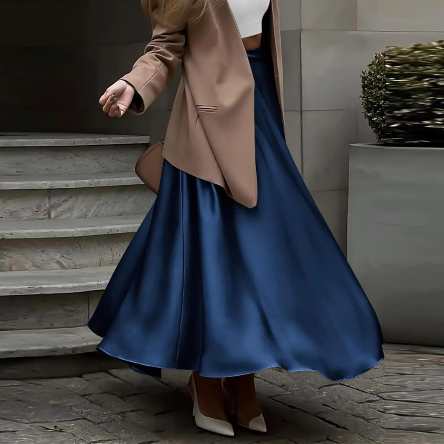 Satin Skirts for Women 2025 Summer Vacation Elastic High Waisted A Line Slip Skirt Elegant Work Office Flowy Long Maxi Skirt